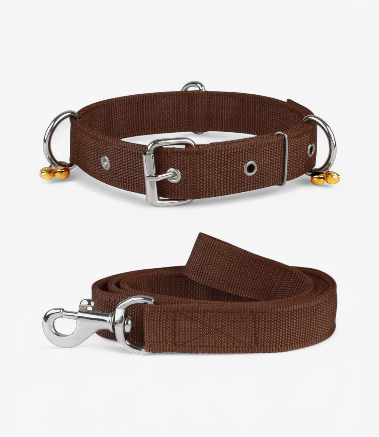 Bell Collar & Leash For Dog - Brown